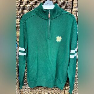 Gold, Notre‎ Dame,Green Half-Zip Sweater w/cream stripes, XLarge